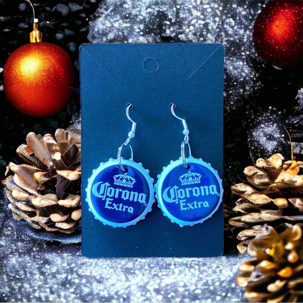 Corona extra dangle bottle cap earrings